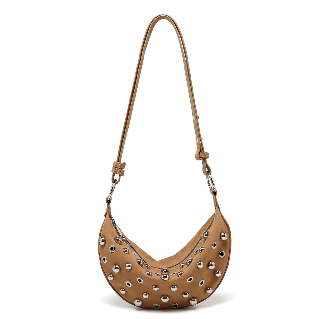 Fashion Retro Rivet Crossbody Bag Metallic Matte Underarm Bag