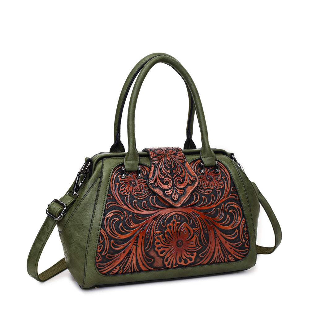 Handmade Carved One-shoulder Women's Leather Bag