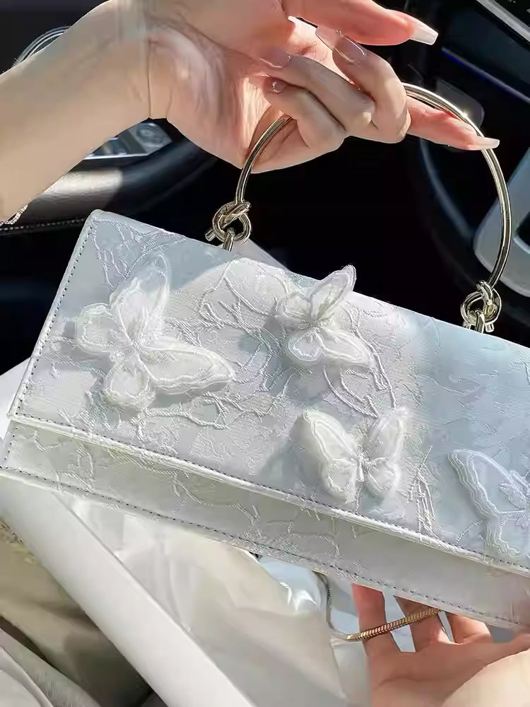 Niche Butterfly Love Flower White Small Square Bag Crossbody