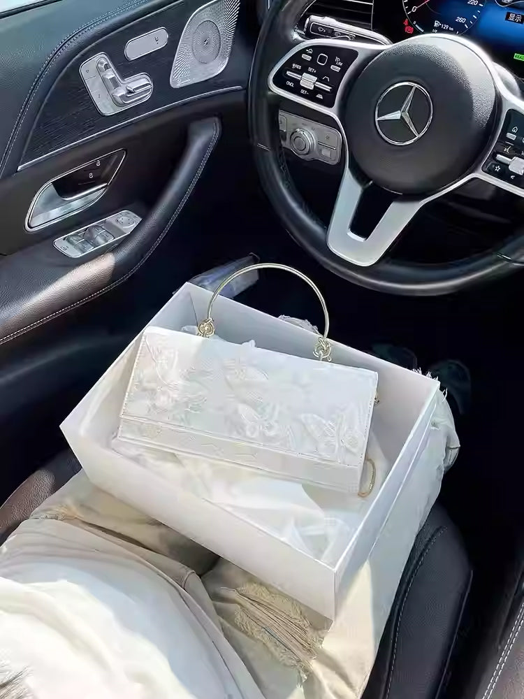 Niche Butterfly Love Flower White Small Square Bag Crossbody