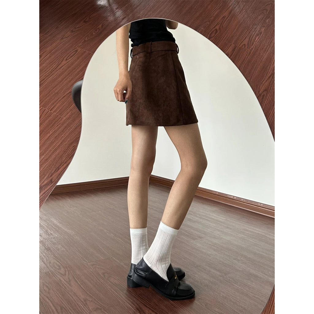 Plus-size Suede-look Pantskirt Brown Skirt For Women Fallwinter