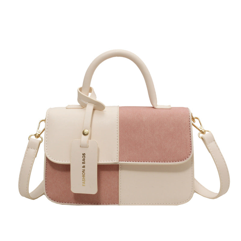 Crossbody Shoulder Bag With Contrasting Color Patchwork Compact Square Handbag