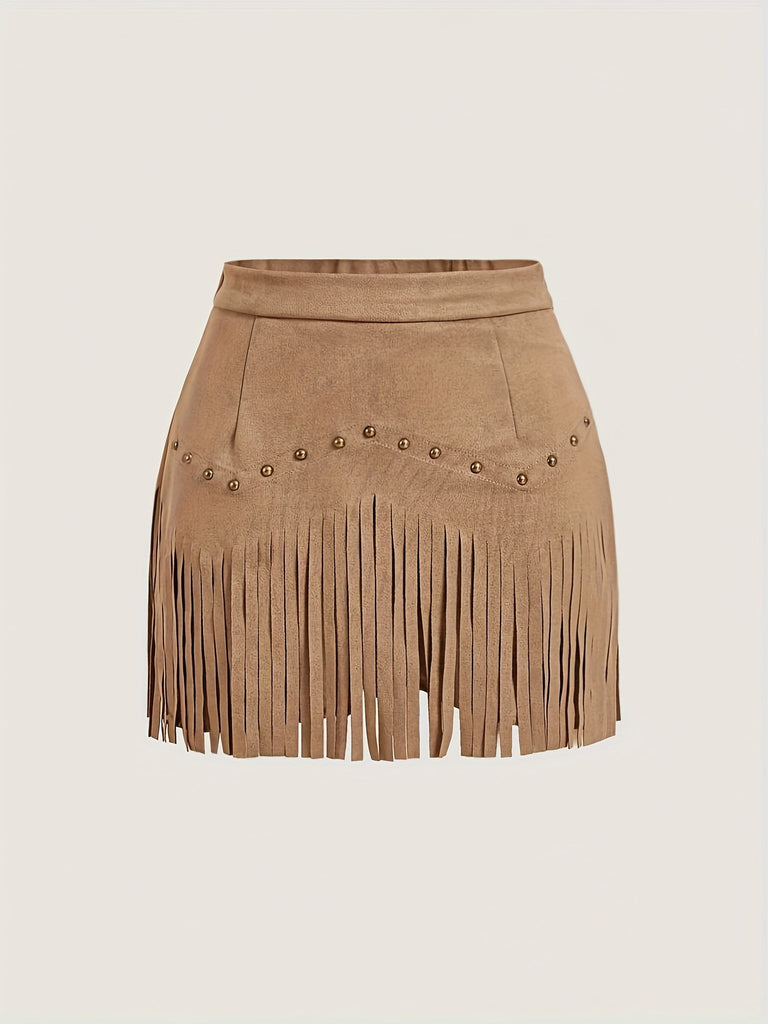 Womens Retro Rivet Tassel Mini Skirt