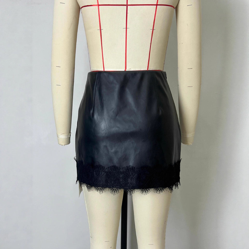 Matte High-Waist Sheath Leather Skirt PU Leather Zipper Short Skirt