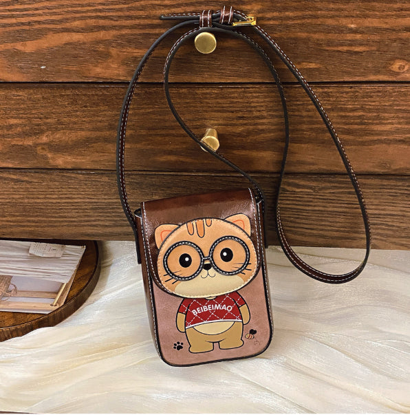 Versatile Western-style Phone Bag With A Bold Color-block Cartoon Design