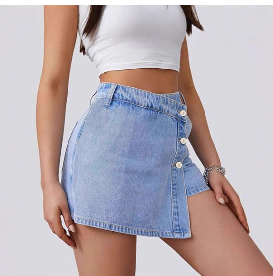 Irregular High-waisted Stretch Womens Denim Skirt Pants