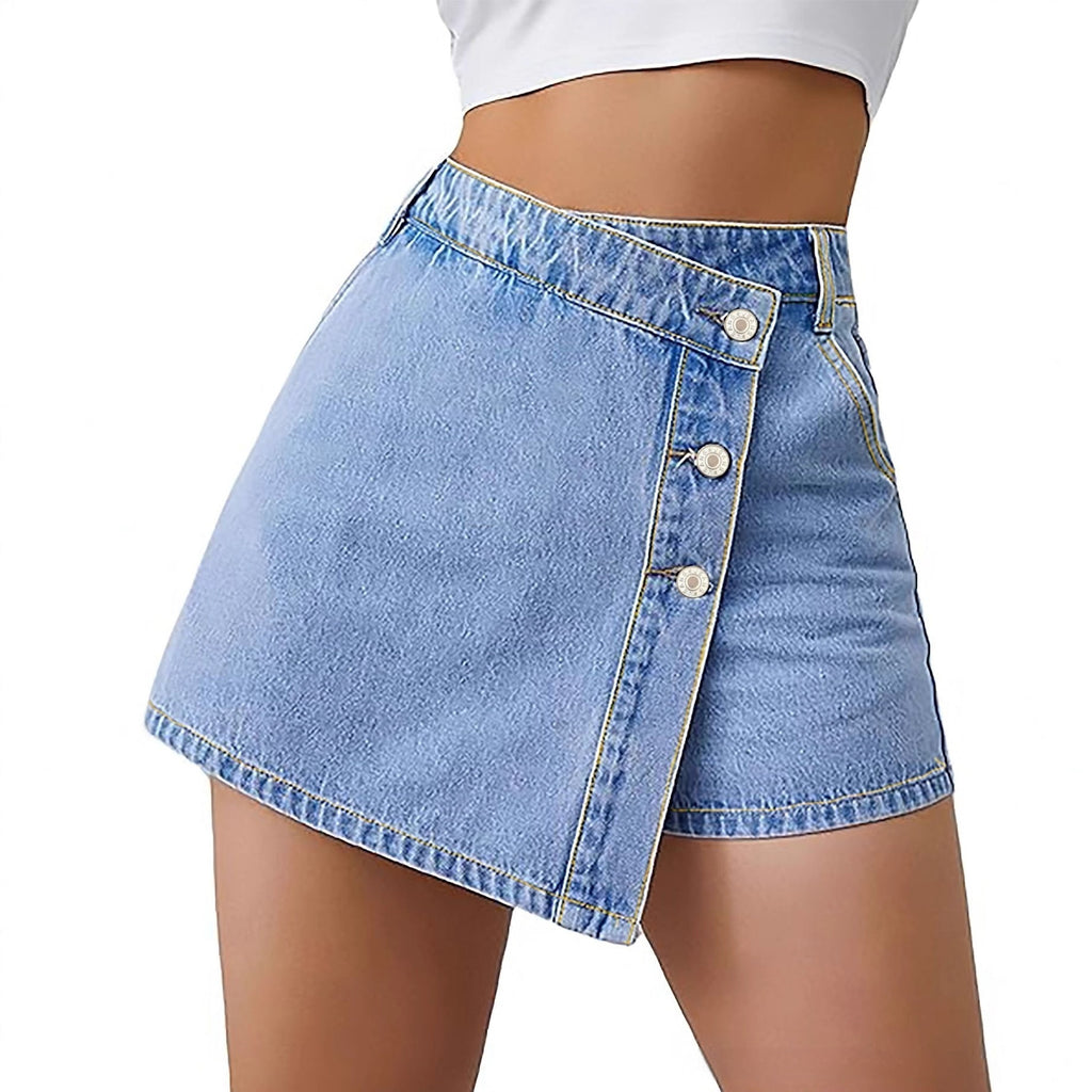 Irregular High-waisted Stretch Womens Denim Skirt Pants