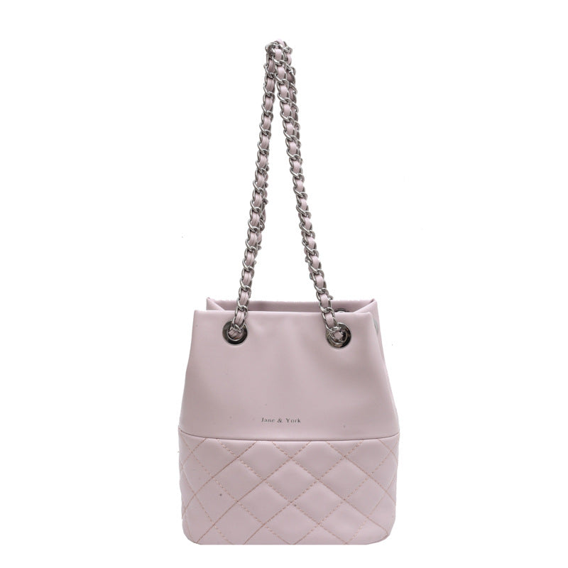 Korean Style Simple Women's Fashion Diamond Texture One-shoulder Bucket Crossbody Bag