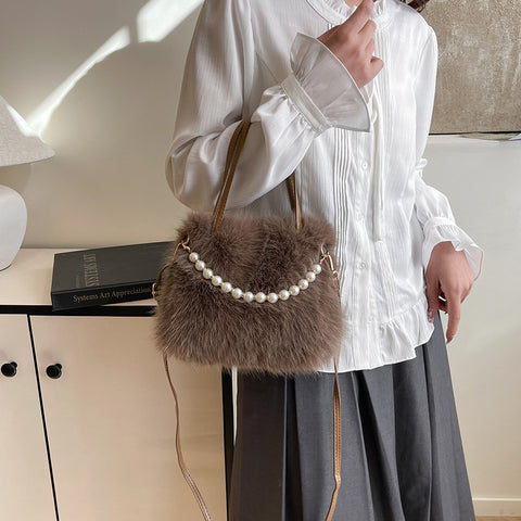 Womens Versatile Fashionable Furry Tote Bag