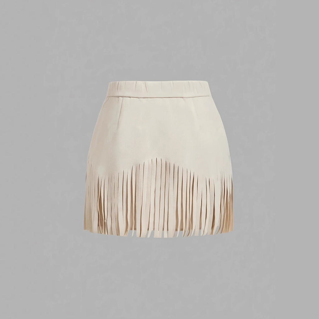 Womens Retro Rivet Tassel Mini Skirt