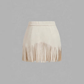 Womens Retro Rivet Tassel Mini Skirt