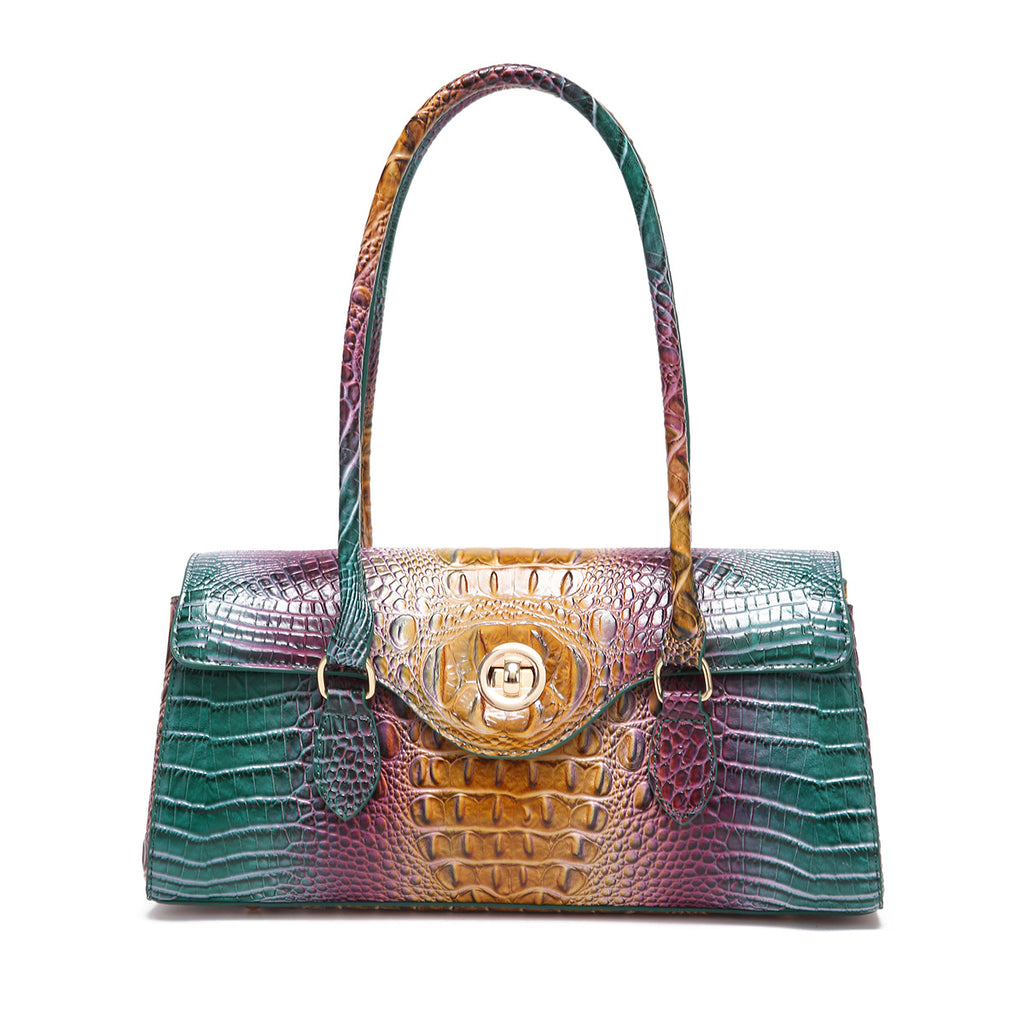 Womens Crocodile-Print Brahmin Shoulder Tote Bag