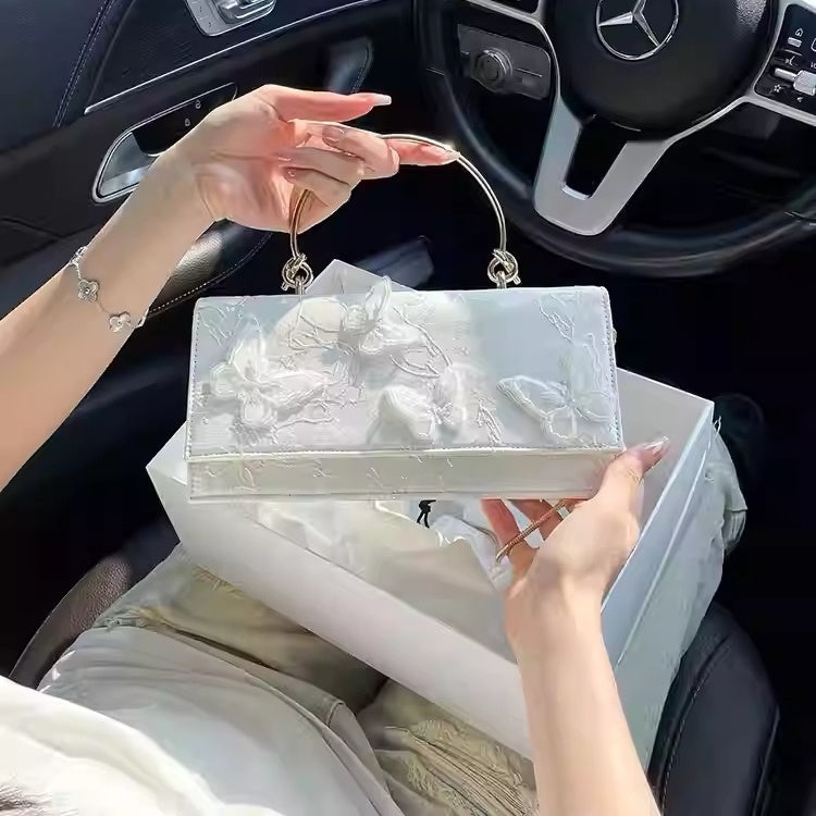 Niche Butterfly Love Flower White Small Square Bag Crossbody