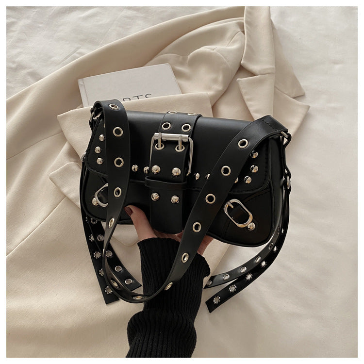 Leopard Print Personalized Design Motorcycle Shoulder Crossbody Underarm Baguette Women's Bag