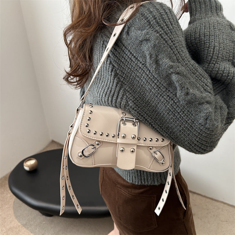 Leopard Print Personalized Design Motorcycle Shoulder Crossbody Underarm Baguette Women's Bag