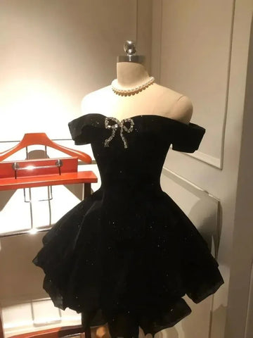Black Evening Party Dress Woman Gothic Off Shoulder American Vintage Y2k Mini Dress Female Office Lady Birthday Outfits Korean