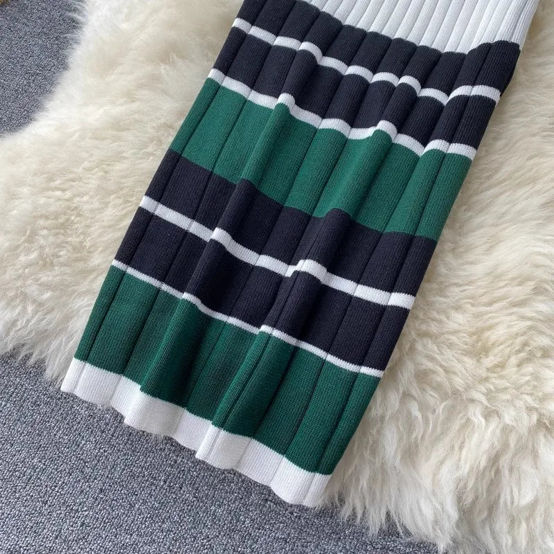YuooMuoo Lady Stripes Knitted Bodycon Office Dress Summer Slim Elastic Sexy Package Hips Party Dress Women Outfits Vestidos