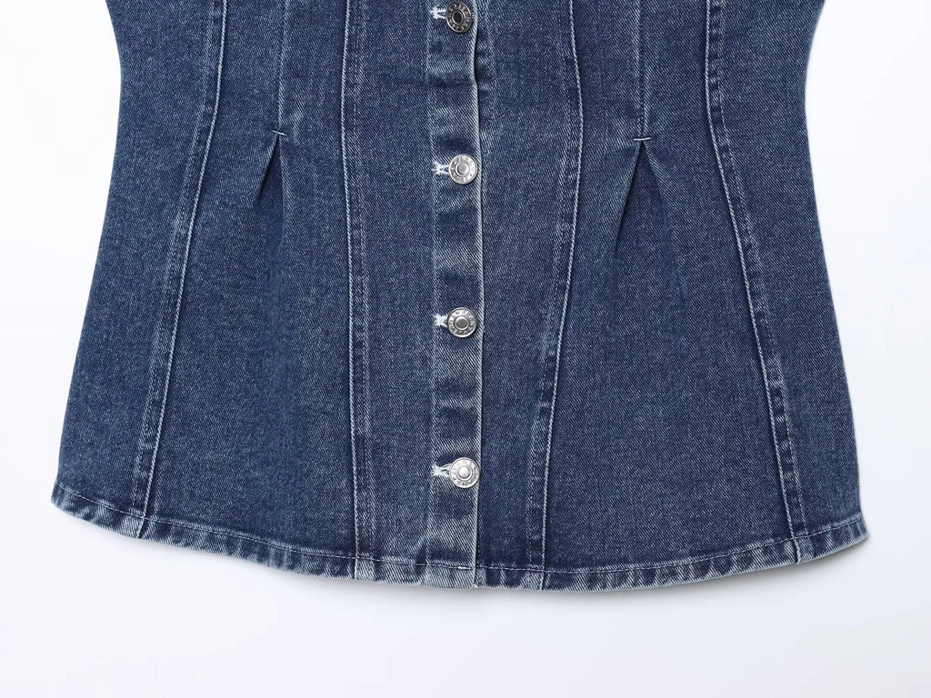 JNLEAOG Faionable Denim Tube Top Women's Clothing Autumn New Sle ort Length Polyester Fiber Zipper Sle Outerwear