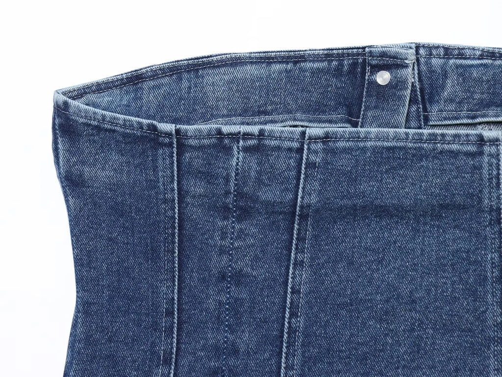 JNLEAOG Faionable Denim Tube Top Women's Clothing Autumn New Sle ort Length Polyester Fiber Zipper Sle Outerwear