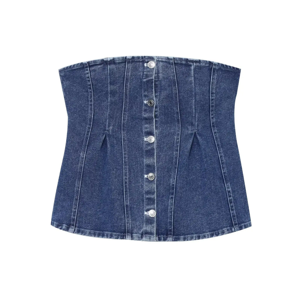 JNLEAOG Faionable Denim Tube Top Women's Clothing Autumn New Sle ort Length Polyester Fiber Zipper Sle Outerwear