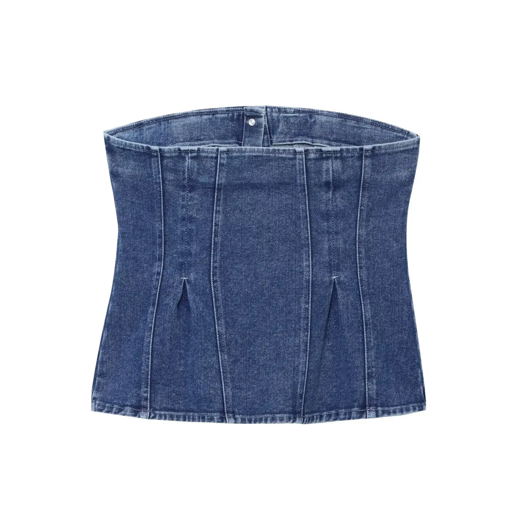 JNLEAOG Faionable Denim Tube Top Women's Clothing Autumn New Sle ort Length Polyester Fiber Zipper Sle Outerwear