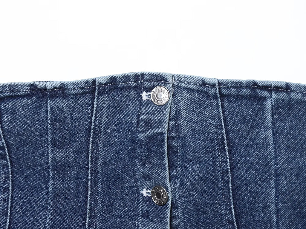 JNLEAOG Faionable Denim Tube Top Women's Clothing Autumn New Sle ort Length Polyester Fiber Zipper Sle Outerwear