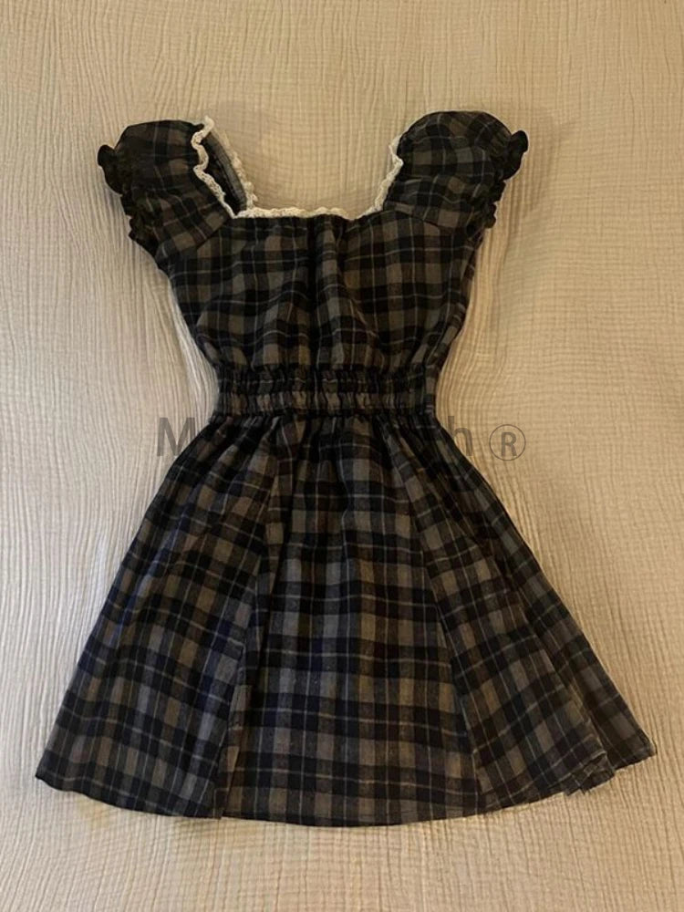 Spring Sweet Vintage Elegant Woman Dress Y2k Puff Sleeve High Waist Fake 2 Piece Mini Dress Female Doll Collar Chic Outfits 2025