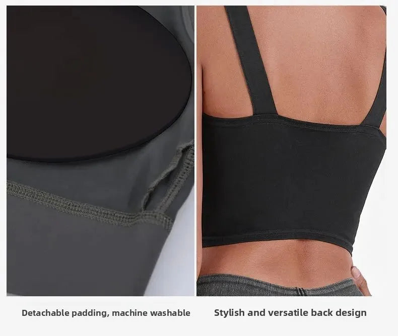 Women's Imitation Denim Fitn Yoga Vest High Elastici A-Line Narrow Strap Vest Eco-Friendly RPET Material No Chest Pad