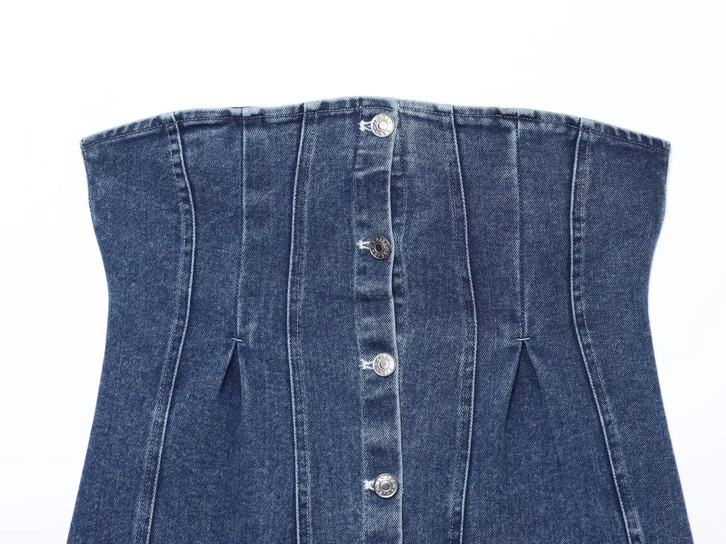 JNLEAOG Faionable Denim Tube Top Women's Clothing Autumn New Sle ort Length Polyester Fiber Zipper Sle Outerwear