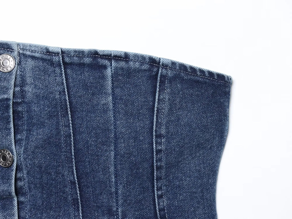 JNLEAOG Faionable Denim Tube Top Women's Clothing Autumn New Sle ort Length Polyester Fiber Zipper Sle Outerwear