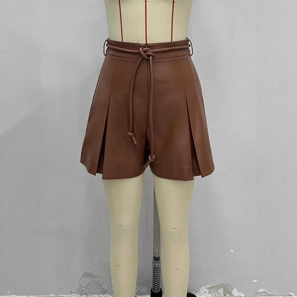 Womens Stylish Belted Waist-cinching Shorts Skirt