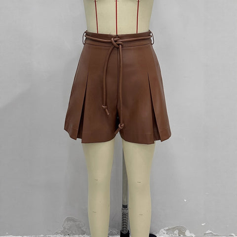 Womens Stylish Belted Waist-cinching Shorts Skirt