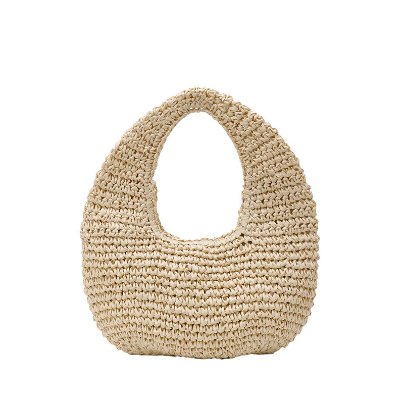 Beach-style Straw Sand Beach Bag Solid-color Crescent-shaped Tote