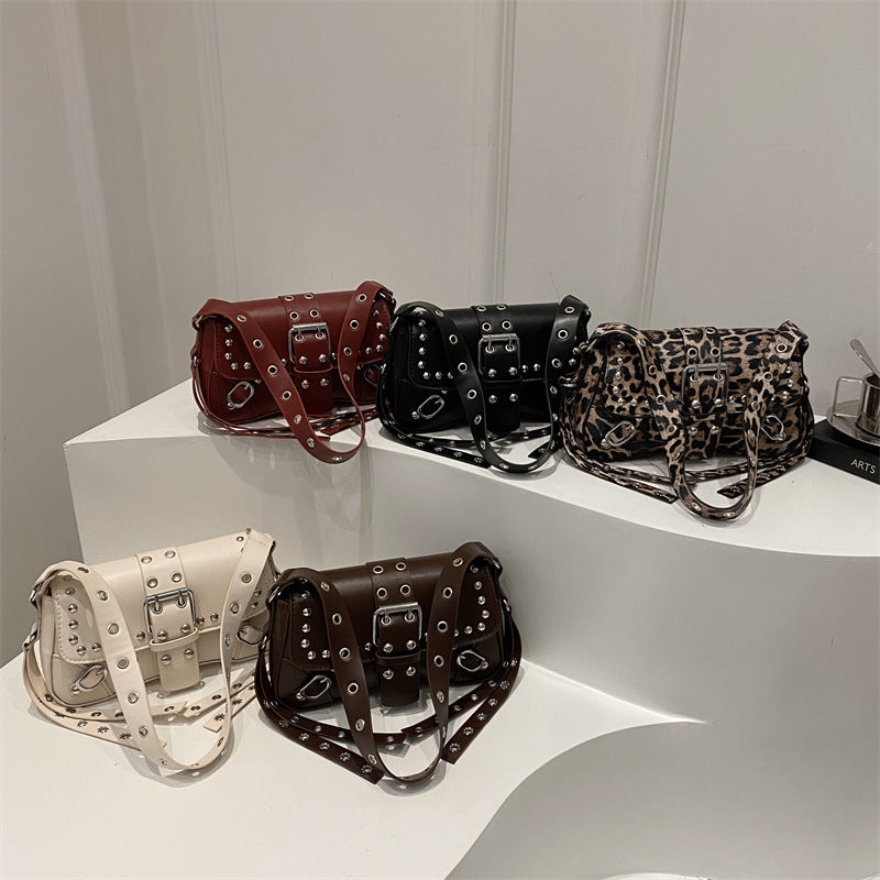 Leopard Print Personalized Design Motorcycle Shoulder Crossbody Underarm Baguette Women's Bag