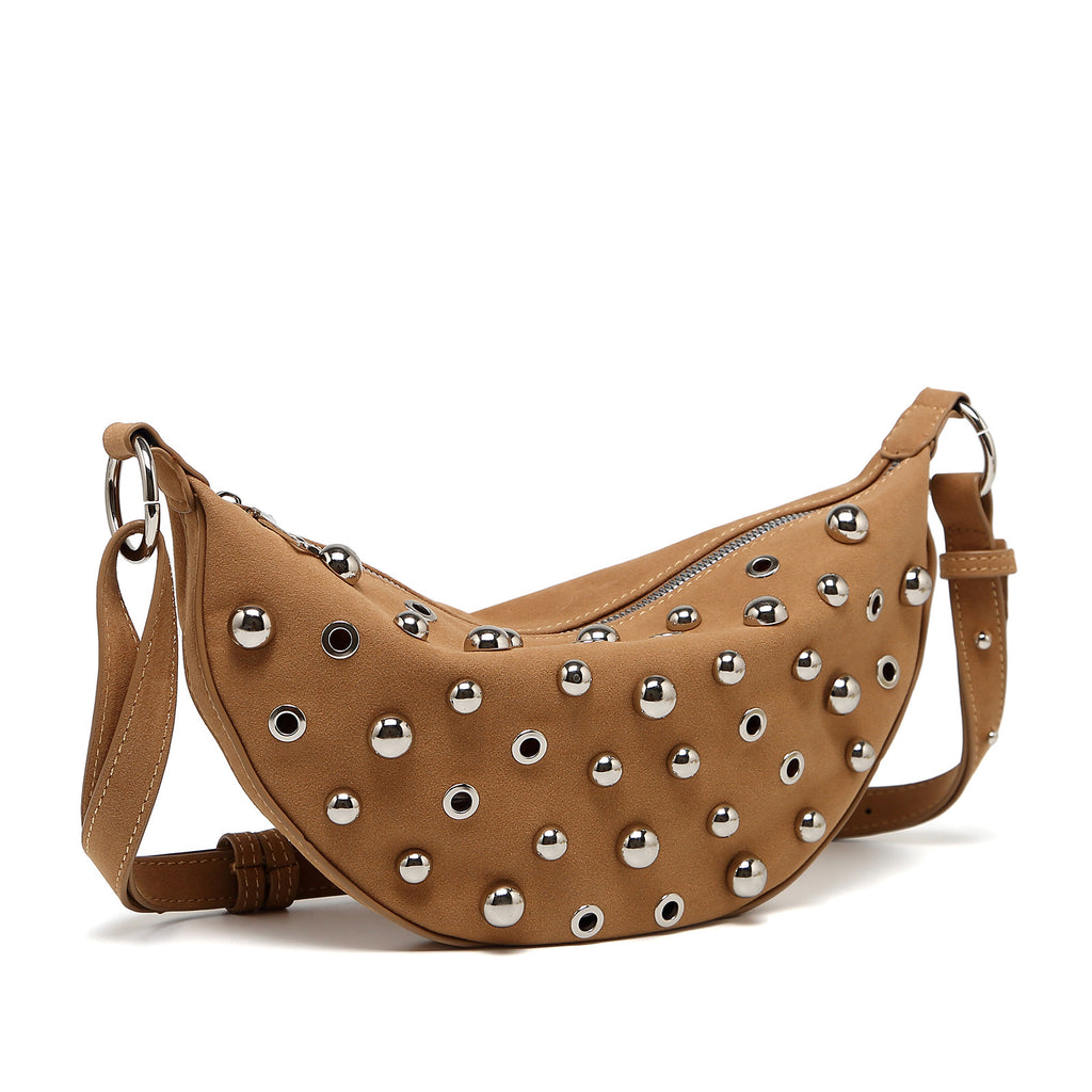 Fashion Retro Rivet Crossbody Bag Metallic Matte Underarm Bag