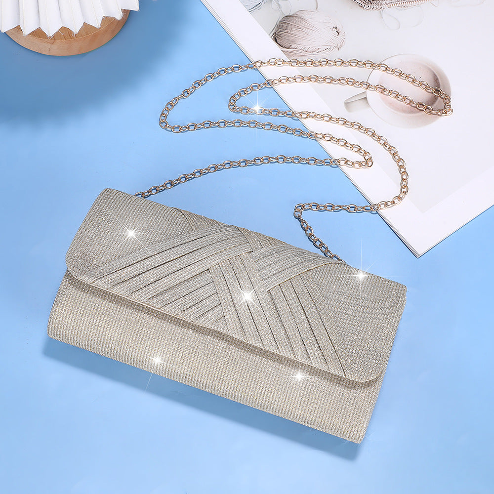Elegant Striped Evening Bag With Chain Shoulder Strap