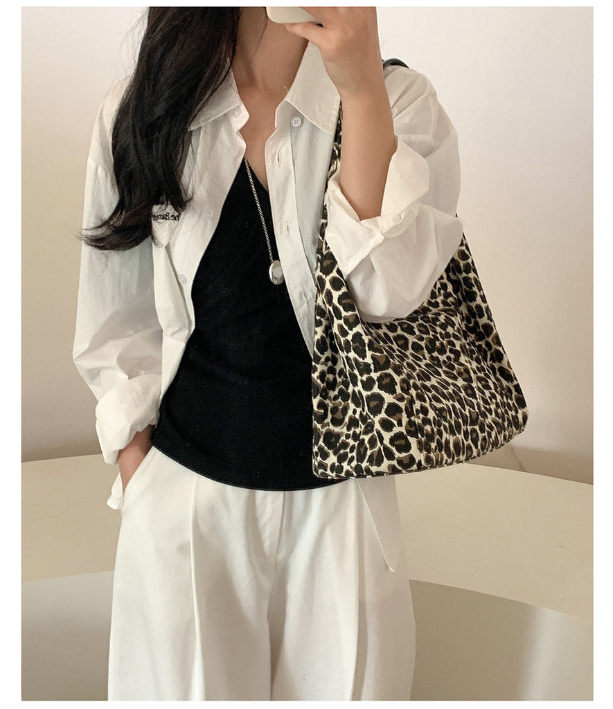High-End Leopard-Print Design Tote Bag Large-Capacity Casual Shoulder Bag
