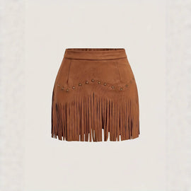 Womens Retro Rivet Tassel Mini Skirt