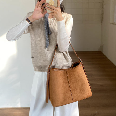 Suede Retro-Style Large-Capacity Womens Shoulder Bag